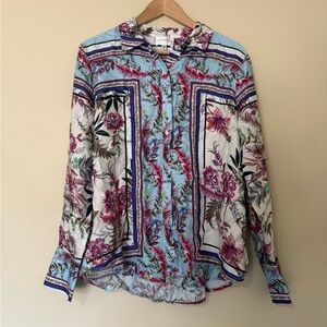 Lavender Brown - Alivia Top - Blue/Pink Button Down viscose Blouse medium